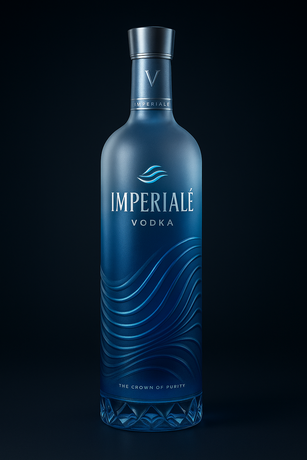 Blue Imperialé Agave vodka bottle on a black background